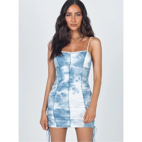 Princess Polly Milan Tie Dye Angelcore Soft Girl Mini Dress in Blue Size 8 - Picture 1 of 11